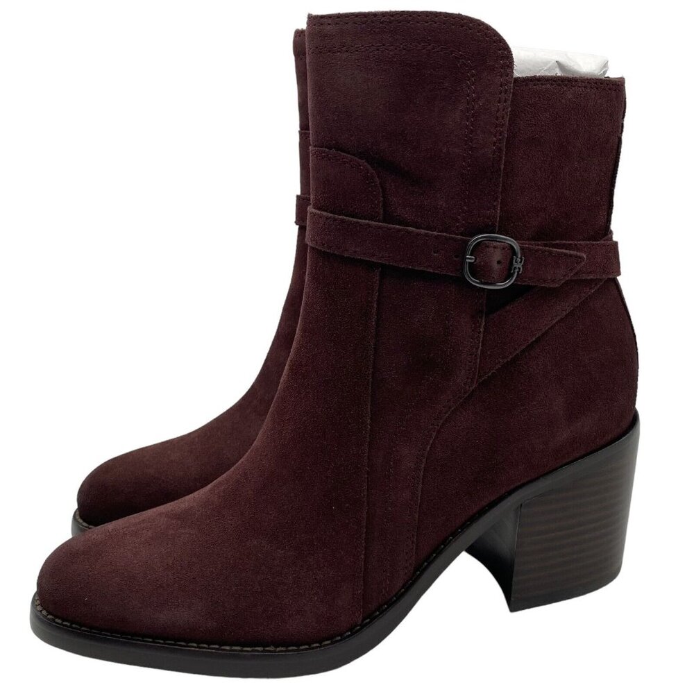 PLEASE READ Edelman Womens Shoes Simona Boots Burgundy Red Leather Heeled Chunky